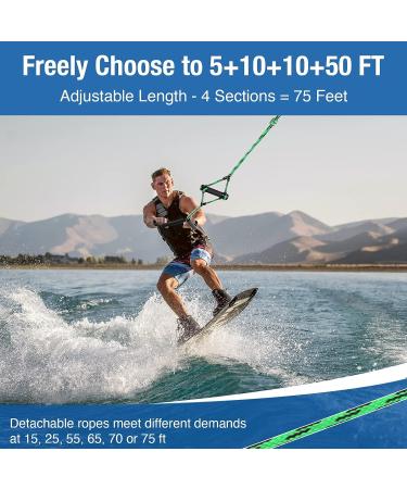 Affordura 4-Section Wakeboard Rope & Handle Set - 75 Feet Tow Rope for Watersports | Includes Storage Bag | Green - Buy Online on GoSupps.com