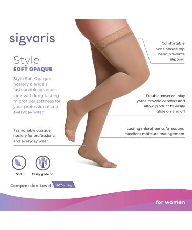 Buy SIGVARIS Women’s Soft Opaque 840 Open Toe Thigh-Highs 15-20mmHg - Black Medium Long | International Shipping Available - Buy Online on GoSupps.com