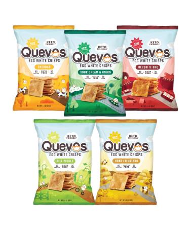 Quevos Egg White Chips - Original Low Carb Egg Crisps, Crunchy Flavorful Protein & High Fiber Keto Snacks, Atkins Friendly, Gluten Free, Protein Crisp, Low Carb Chips - Variety Bundle, 1 Oz Bags (Pack of 5) Variety 1 Ounce…