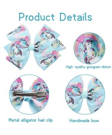 24PCS 4.5 Rainbow Boutique Grosgrain Hair Bows Alligator Clips for Girls - Unicorn Pigtail Bows for Kids & Teens - Buy Online on GoSupps.com