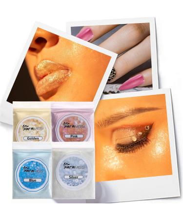 Paramiss Holographic Glitter Makeup Set - 4 Colors (Gold Silver Blue Pink) - 10g for Nails Lip Gloss & Eyeshadow | International Shipping Available - Buy Online on GoSupps.com