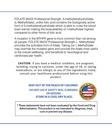 FolateMaxx L-Methylfolate 15mg 90 Capsules - Non-GMO Active Folate 5-MTHF - 90 Count Pack - High Strength Methyl Folate Supplement - Buy Online on GoSupps.com