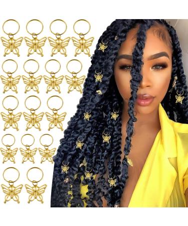 NAISKA Gold 16pcs Butterfly Hair Braid Accessories Gold Butterflies Hair Clips Charms Braid Jewelry Rings Butterfly Pendant Charms Dreadlock Accessories Hair Loc Jewelry for Women and Girls