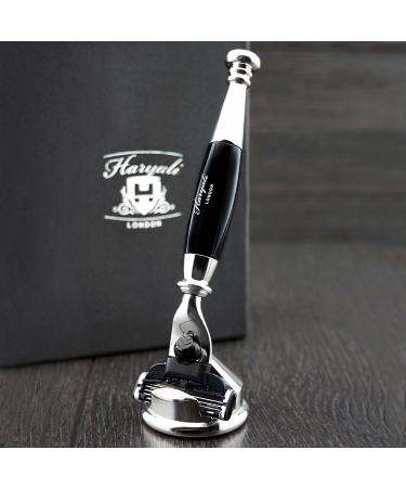 Premium Men's Shaving Kit: 3 Edge Razor Black Badger Hair Brush & Elegant Stand - Buy Online on GoSupps.com