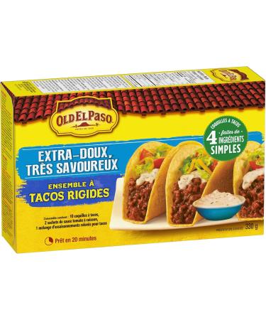 Old El Paso Extra Mild Super Tasty Hard Taco Dinner Kit Box Includes 10 Hard Taco Shells 2 Tomato Cooking Sauces and 1 Zesty Seasoning Mix Ready in 20 Minutes 330 Grams Package - Buy Online on GoSupps.com