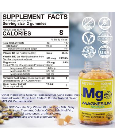 NEVISS Magnesium Gummies with Turmeric 300mg + Zinc and Magnesium Supplement with Vitamin B6 B12 D3 Turmeric - Buy Online on GoSupps.com