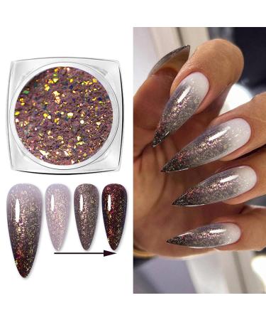 Nail Powder - Chrome Nail Powder Temperature Change Nail Glitter Sparkle Nail Art Powder Brown Glitter Dust for Nail Art Manicure Decoration Accessories (0.3g) Color Change: 011