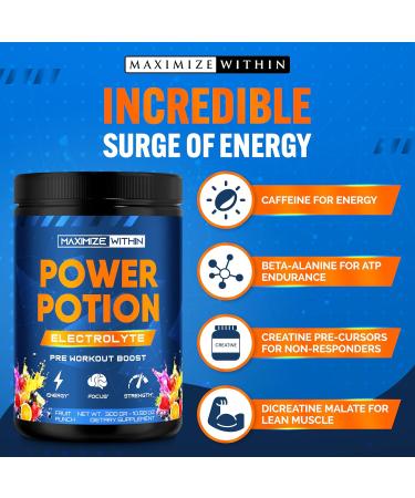 Maximize Within Power Potion Electrolyte Pre-Workout Boost with Creatine for Performance Beta Alanine for Muscle L-Citrulline for Pump Fruit Punch 10.58 oz - Buy Online on GoSupps.com