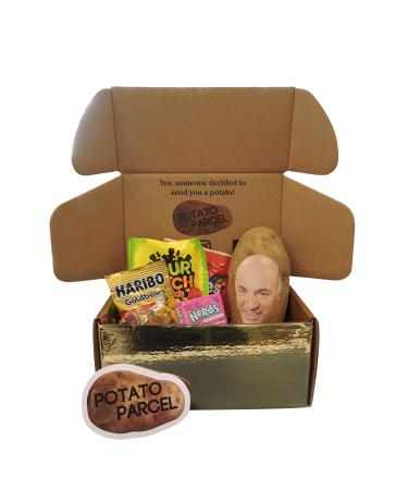 Classy Potato Gift Bundle - Your image and/or message on a real potato! Includes assorted candy and gold surprise gift box. As seen on Shark Tank!
