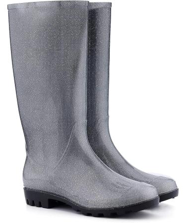 K KomForme Women's Knee High Waterproof Rain Boots - Glitter Black - Buy Online on GoSupps.com