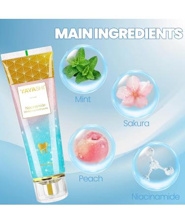 Niacinamide Whitening Toothpaste YAYASHI Niacinamide Intensive Whitening Toothpaste with Natural Gentle Care Deep Stain Removal Cherry Blossom Mint Flavor Improves Gum Health Sakura Peach 4.23 Fl Oz (Pack of 2) - Buy Online on GoSupps.com