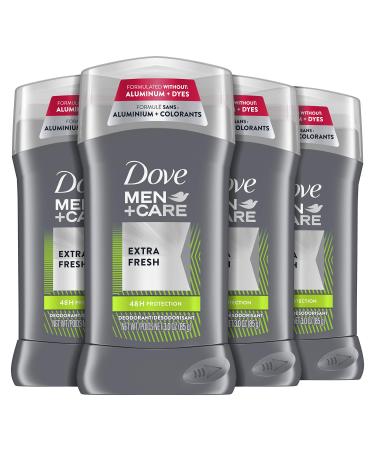 Dove Men+Care Deodorant Stick Aluminum free antiperspirant with 48-Hour Protection Extra Fresh Deodorant for men with Vitamin E and Triple Action Moisturizer 3 oz 4 Count, Packaging May Vary Crisp 3 Ounce (Pack of 4)