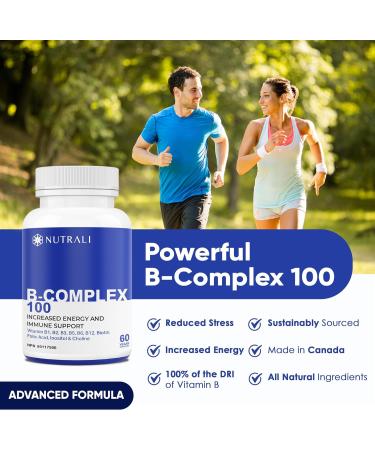 NEW B-COMPLEX 100 High Potency Capsules 9 Complete B Vitamins - B1 B2 B3 B5 B6 B7 B9 B10 B12 for Men and Women Reduced Stress Improved Immune Support Hair Skin Nail & Eye Health and Brain Function Gluten Free Non-GMO Vegan - (3 Pack) 60 Capsules 60 count  - Buy Online on GoSupps.com