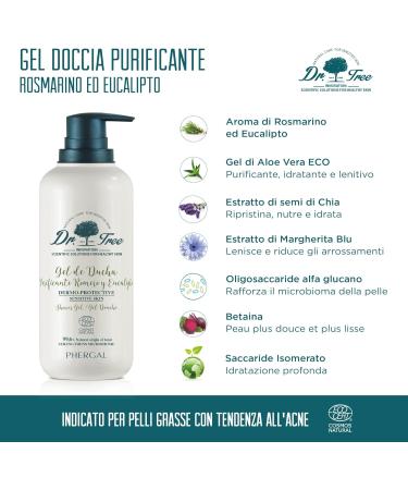Dr. Tree - Purifying and Protective Shower Gel - Specially formulated for sensitive or atopic-prone skin. Strengthens the microbiome - 99.6% natural ingredients. Rosemary and Eucalyptus. 500 ml - Buy Online on GoSupps.com