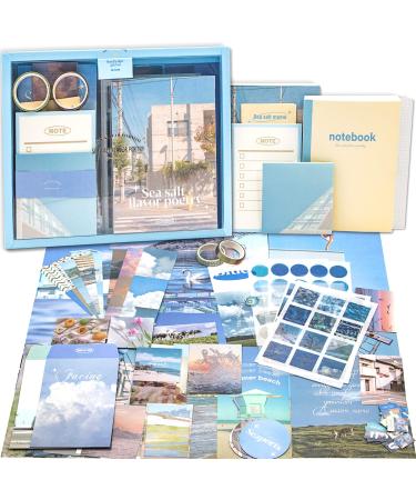 Aromoty Aesthetic Scrapbook Kit, Vintage Scrapbooking Supplies Kit for Bullet Junk Journal, A6 Grid Notebook, Stationary Journaling Supplies,DIY Craft Bluey Birthday Gifts for Women Kid Teen Girl 04-The Blue Sea
