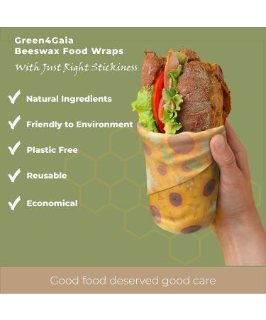 Green4Gaia Reusable Beeswax Food Wrap - Assorted 6 Pack | Organic Cotton Beeswax Wraps with Flower Print | Eco-Friendly Plastic Wrap Alternative - Buy Online on GoSupps.com