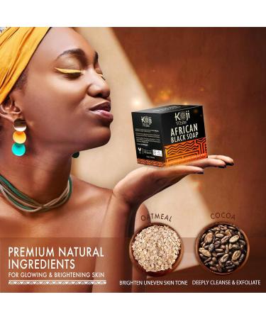Koji White African Black Soap Bar - Exfoliating & Brightening Face & Body Wash with Shea Butter Kojic Acid & Aloe Vera - Vegan & Paraben-Free (2 Bars - Buy Online on GoSupps.com