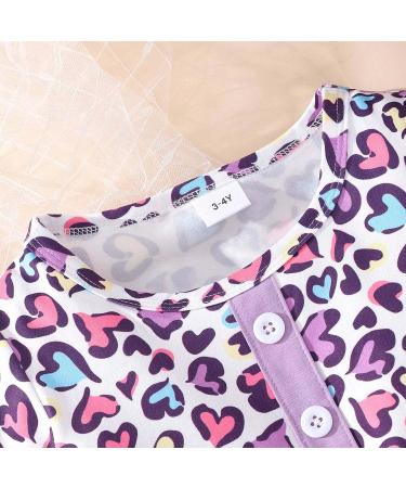Girls Summer Dresses - Short Sleeve Dinosaur Leopard Print A-Line Toddler Outfit | A-purple 3-4T - Buy Online on GoSupps.com