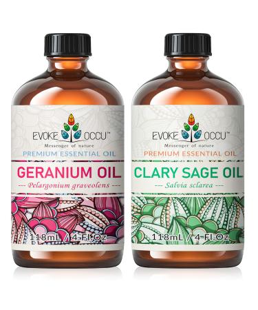 EVOKE OCCU Geranium Essential Oil and Clary Sage Essential Oil - 4 Fl Oz