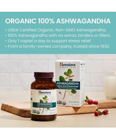 Himalaya Ashwagandha 60 Caplets - Natural Stress Relief & Energy Booster - Buy Online on GoSupps.com