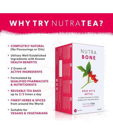 Nutra Tea NutraBone - Bone Health Tea with Ginkgo Biloba, Rosehip & Devil's Claw - 20 Enveloped Tea Bags - Support Bone Density & Joint Care - Herbal Tea 20 Count - Buy Online on GoSupps.com