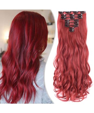 Curly Wavy Clip In Hair Extension Synthetic Matte Material 8 Pieces Clip In Hairpieces Fibre Set 24 Inch/60cm 140g Dark Red 24 Inch Dark Red