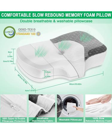 Elviros Cervical Memory Foam Neck Pillow - Contour Orthopedic Pillows for Side, Back, and Stomach Sleepers - Adjustable Ergonomic Bed Pillow for Pain Relief - CertiPUR-US Certified - Dark Grey, Queen Size 23.6*15.2*3.9 - Buy Online on GoSupps.com