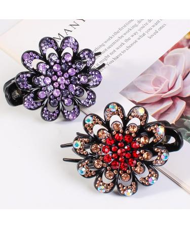 WYCHUN 3PCS French Curved Duckbill Hair Clips - Flower Rhinestone Barrettes for Women | Multi-colored - Buy Online on GoSupps.com