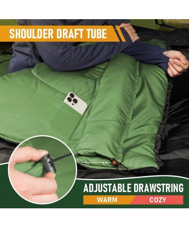 MEREZA Double Sleeping Bag for Camping, Queen Size 2 Person Cold Weather Sleeping Bag with Pillow - Green - Buy Online on GoSupps.com