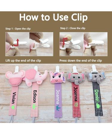 Personalized Pacifier Clip with Name - Ausbay Paci Holder for Boys and Girls - Cotton Fabric Leash for Pacifiers - Black Elephant Pattern - Buy Online on GoSupps.com