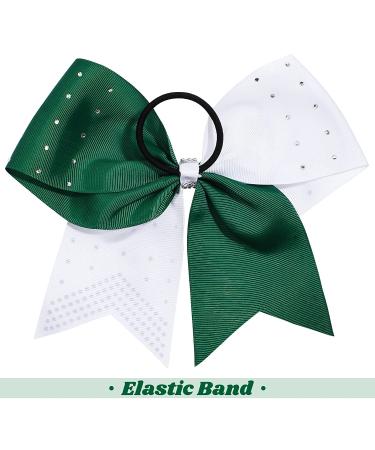 DEEKA 10 PCS Two Toned Large Rhinestone Cheer Hair Bows - Green/White | Handmade for Teen Girls & Sports - 7 Inch Glitter Ponytail Holders (Pack of 10) - Buy Online on GoSupps.com
