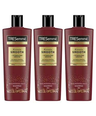 TRESemm Shampooing Keratin Smooth 72 heures de contr le des frisottis* de douceur et de brillance soins capillaires de qualit professionnelle avec k ratine hydrolys e 400 ml 3 pi ces