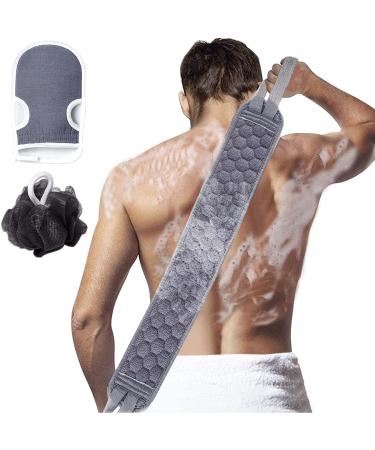 S&R PLKOP Exfoliating Body Scrubber Set - Includes Back Scrubber, Bath Glove and Shower Bath Sponge Loofah - for Women and Men Shower - Deep Clean and Vitalize Your Skin - 3-Pack(36.5*3.7 Inch, Grey) 3 Piece Set Grey