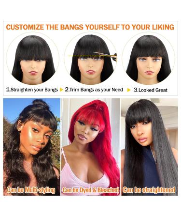 20 Inch Body Wave Wig with Bangs for Black Women - 150% Density Brazilian Virgin Human Hair None Lace Front Wig - Natural Color - Buy Online on GoSupps.com