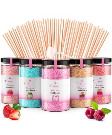 Misskandy sucre barbe papa pour machine- Lot de (5 * 300Gr) - (Ar mes Naturels): Go ts: Fraise/Pomme/Marshmallow/Cola/Framboise/poudre barbapapa+ 50 b tonnets (offerts)/ Fabriqu en France 1.5 kg (Lot de 1)