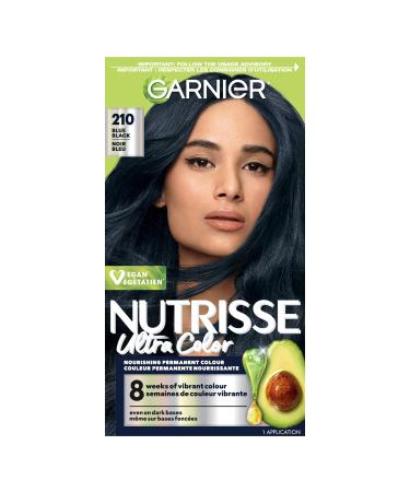 Garnier Nutrisse Ultra Color Permanent Hair Dye Vibrant Long-Lasting Colour Vegan Formula Nourished Hair Protects Hair Against Dryness 210 Blue Black 1 Application Packaging May Vary BLACK/BLUE SHADES 210 Blue Black