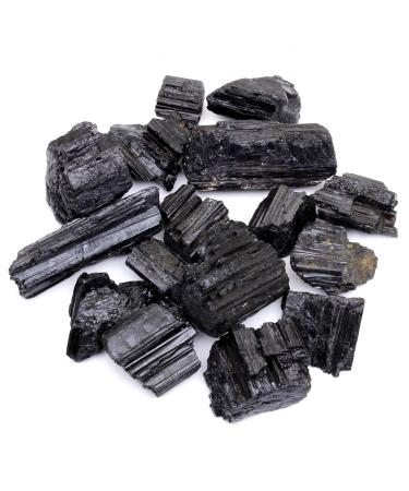 DANCING BEAR Black Tourmaline Crystals Bulk (1/2 LB Medium Pieces), Includes: (1) Selenite stick & Information cards, Rough Raw Natural Stones for Good Vibes, Reiki Energy Made in USA 1/2 Pound
