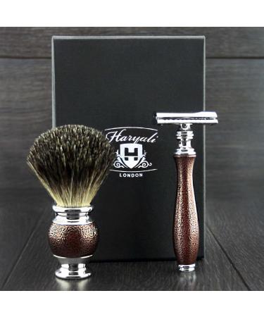 Men's Double Edge Razor Set in Maroon Antique Design with Black Badger Hair Shaving Brush - Perfect for the Ultimate Shave Experience | International Shipping Available - Buy Online on GoSupps.com