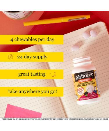 Airborne 1000mg Vitamin C Chewable Tablets Citrus & Very Berry Flavor Bundle - Immune Support with Zinc and Antioxidants - 2x96ct Bottles - Buy Online on GoSupps.com
