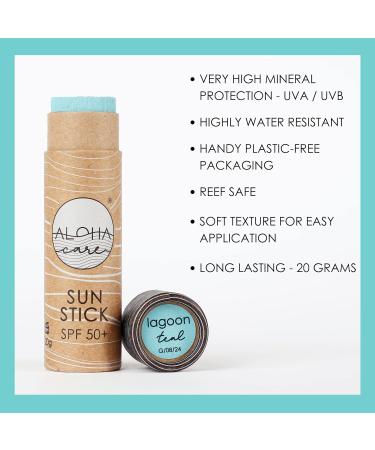 Aloha Sun Stick SPF 50+ (Teal) Sunscreen Stick Sun Block Stick for Face Sunscreen SPF 50 for Surfing Great Sun Cream for Kids & Outdoor Sports Sunscreen Plastic Free Packaging 20g - Buy Online on GoSupps.com
