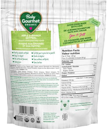 Baby Gourmet Organic Cereal - Apple Spinach Oatmeal - Resealable Bag - No Added Sugar Or Salt Plant-Based Nutrition Non GMO BPA-Free Packaging Kosher - (208g) 6-Pack Green - Buy Online on GoSupps.com