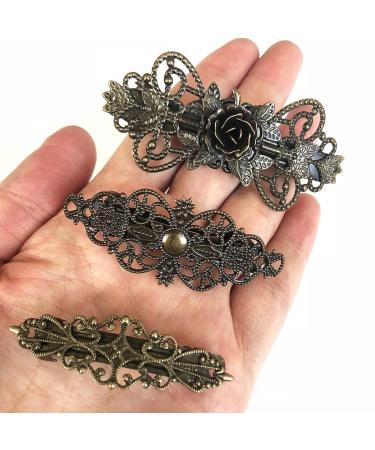 Vintage Bronze Hair Clips for Women - 5-Piece Set | French Metal Hairpins for Valentine's Day - Roses Hearts & Flowers - Buy Online on GoSupps.com