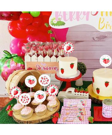 24 Pack Strawberry Cupcake Toppers Strawberry Birthday Baby Shower Summer Fruit Theme Decorations Party Supplies Dessert Ornaments Pink Berry Themed Cake Decors for Girl - Buy Online on GoSupps.com