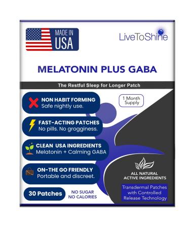 Live To Shine Melatonin Sleep Patches with GABA Calm Busy Minds & Support Restful Sleep Slow Release Transdermal Patch 30 Patches No Pills or Gummies Made in USA