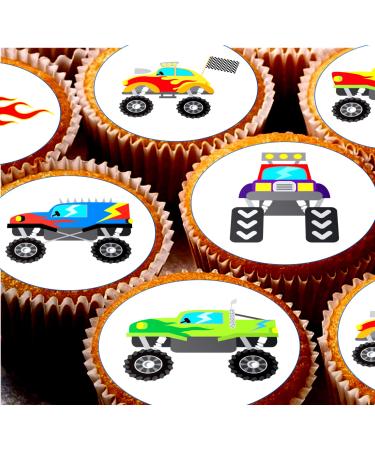 24 Monster Truck pre-cut edible kids childrens party decorations cupcake wafer toppers