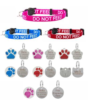 Cat Collar DO NOT Feed in Pink Red Or Blue Safety Release & Optional Engraved ID Tag (Pink 25mm Plain Silver Tag)
