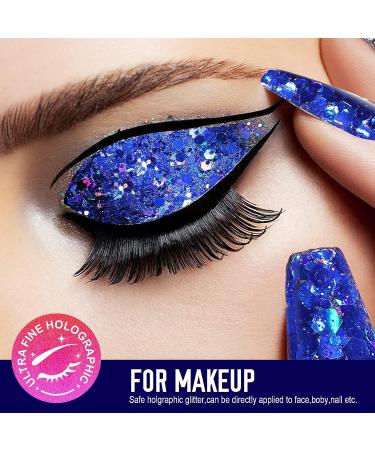 Teenitor Holographic Blue Chunky Glitter Mix + Primer for Face, Hair, Nail, Eye - 100g - Perfect for Makeup, Raves, Festivals, Resin, Tumblers - Cosmetic & Nail Art - Buy Online on GoSupps.com