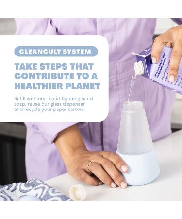 Periwinkle Cleancult Foaming Hand Soap & Hand Sanitizer Dispenser - Refillable 12oz Glass Container with Non-Slip Grip and Matte Frosted Finish - Buy Online on GoSupps.com