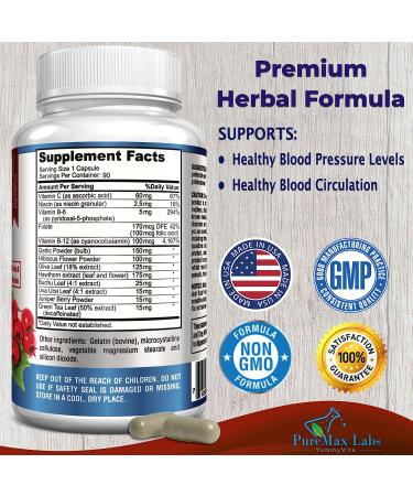 YUMMYVITE Blood Pressure Support Supplement with Hawthorn & Hibiscus - 90 Capsules | Promotes Circulatory Health & Blood Pressure Wellness - Buy Online on GoSupps.com