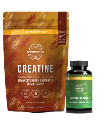 Primal Creatine Powder + Primal Greens Gummies Bundle | 2-Pack | Strength & Daily Greens Support | 30 Servings Each